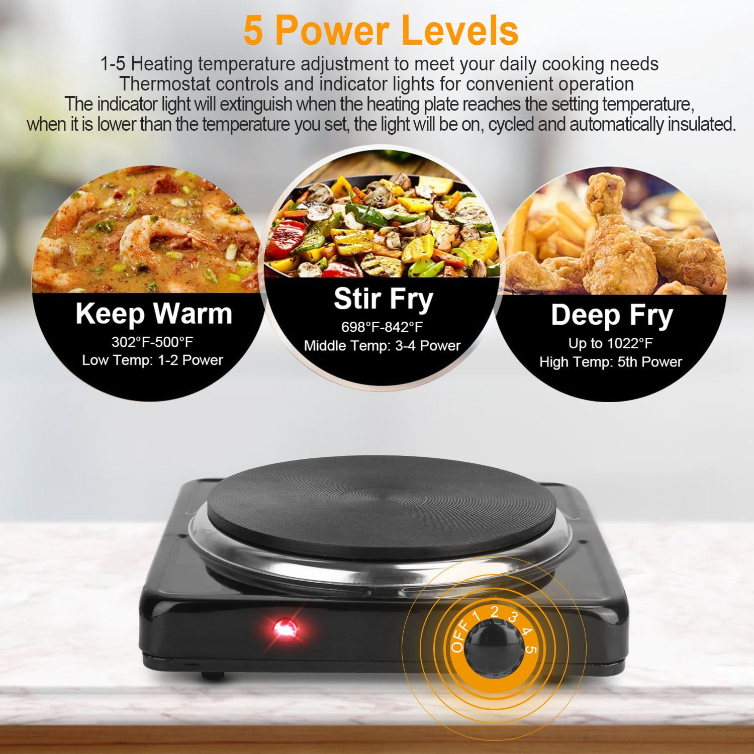 Dropship 1500W Electric Single Burner Portable Heating Hot Plate Stove  Countertop RV Hotplate With Non Slip Rubber Feet 5 Temperature Adjustments  to Sell Online at a Lower Price