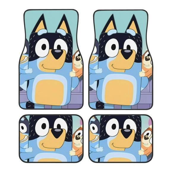 Gokiu Bluey Car Floor Mats Set of 4 Universal Fit Automotive All-Weather Mats with Non-Slip Rubber Backing for SUV, Sedan, Van Car Accessories