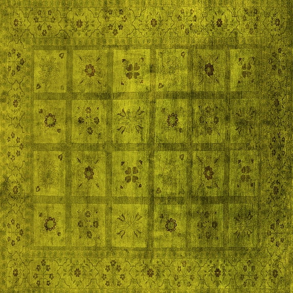 Ahgly Company Machine Washable Indoor Square Oriental Yellow Industrial Area Rugs, 5' Square
