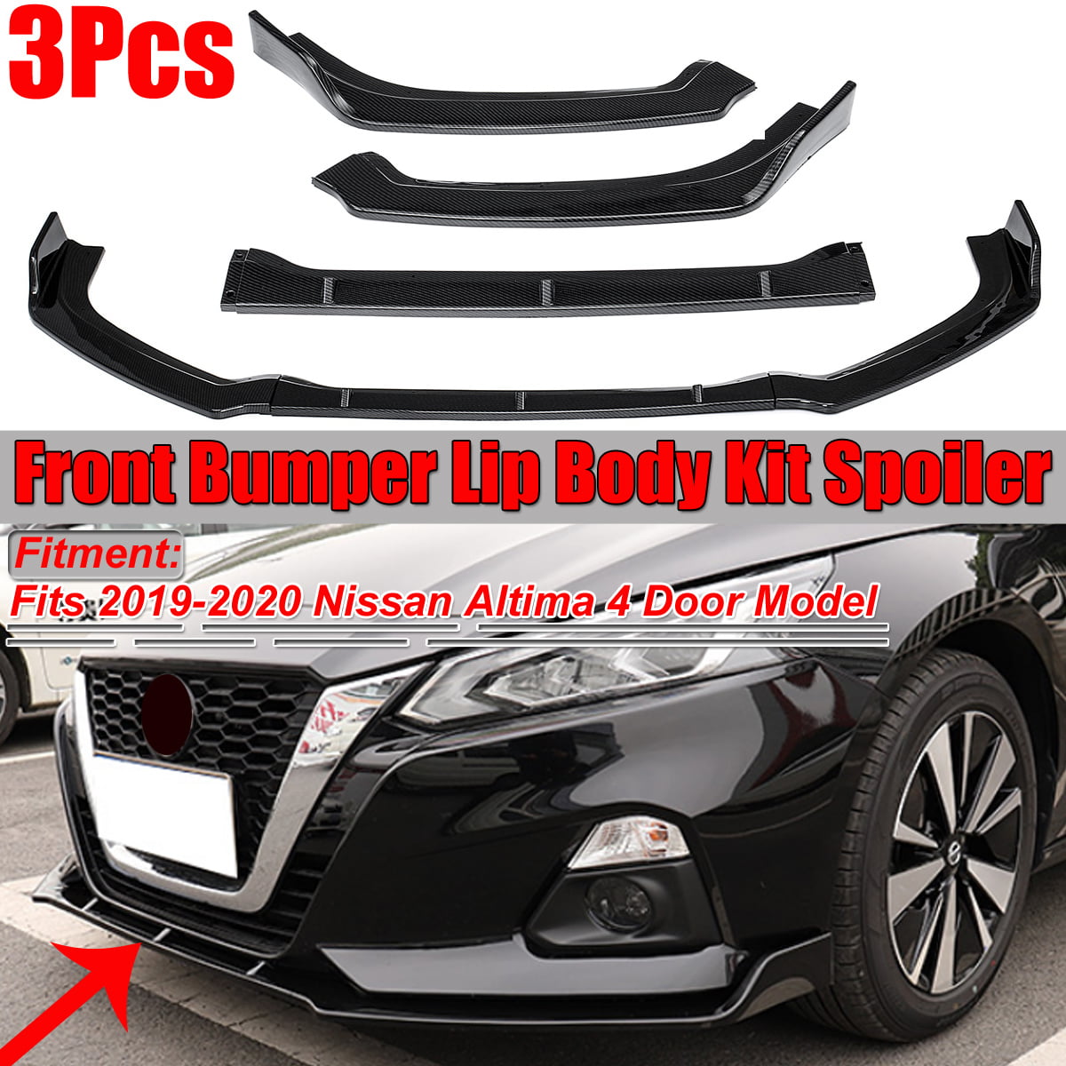 For 20-21 Nissan Sentra 4DR Carbon Look Front Bumper Spoiler Splitter Lip 3PCS