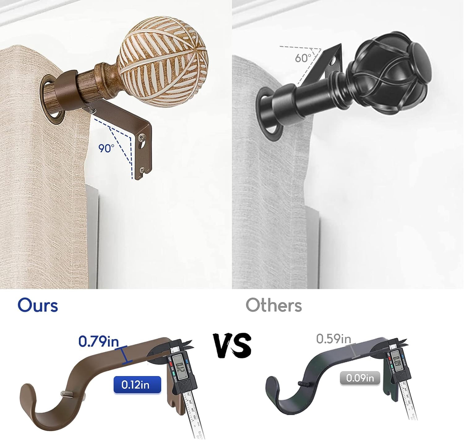 Unconsil 1" Imitation Wood Grain Leaf Pattern Finials Adjustable Single Curtain Rods, 48"-86"