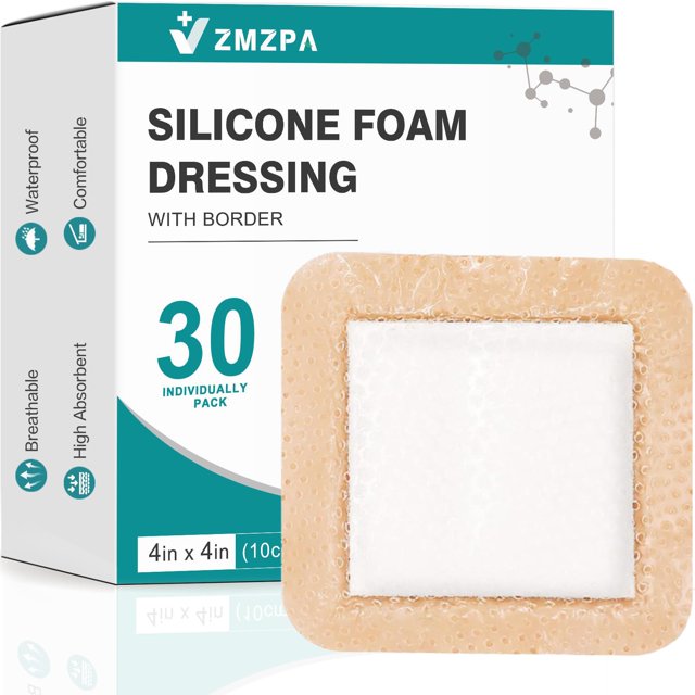 Aderezo de espuma de silicona ZMZPA, 30 unidades, 10 x 10 cm, impermeable