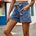 thumbnail image 7 of up to 60% off Gifts wycnly Denim Shorts for Women Casual Solid Stretchy Loose Straight Short Jean Pants Summer High Waist Pocket Zipper Denim Shorts with Belt Blue s, 7 of 7