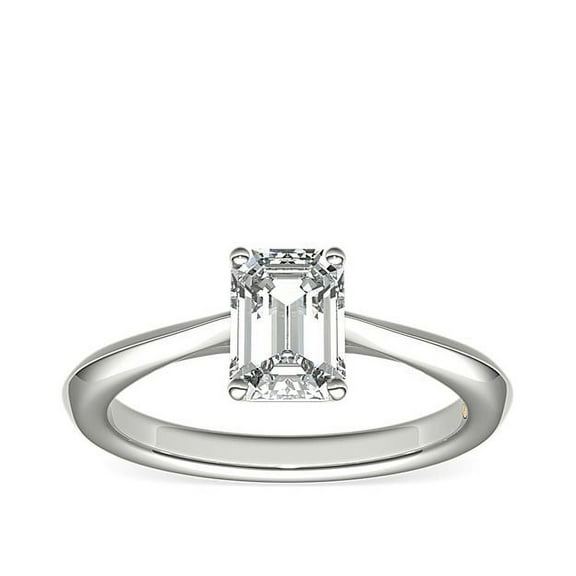 1.00 Ct Brilliant Emerald Cut Genuine Diamond Sparkle Solitaire Engagement Ring for Women Solid 14K White Gold Size 6.5