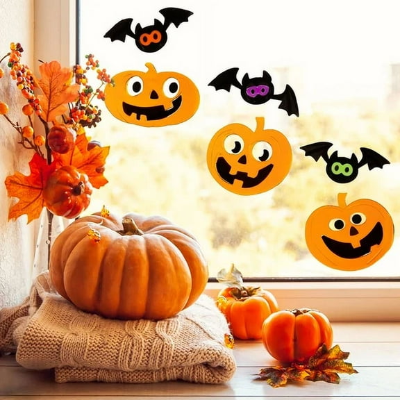 Northlight Glittered Jack-O-Lantern And Bats Halloween Gel Window Clings
