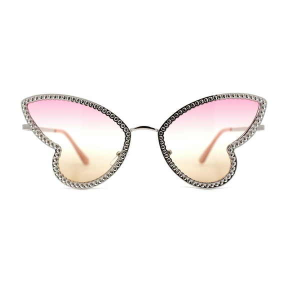 Womens Bling Engraved Metal Rim Fun Butterfly Shape Party Sunglasses Silver Pink Brown