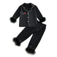 thumbnail image 6 of Pjs for Girls Heart Print Long Sleeve Pajama Button Down Top and Long Pants Two Piece Sleepwear Soft for Kids Black 14 Years, 6 of 6