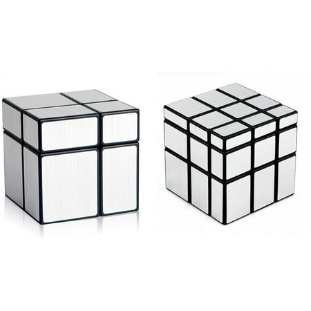 D-FantiX Shengshou 2x2 3x3 Mirror Cube Set, 2x2x2 3x3x3 Speed Cube Mirror Blocks Different Shapes Puzzle Cube Silver 2 Pack