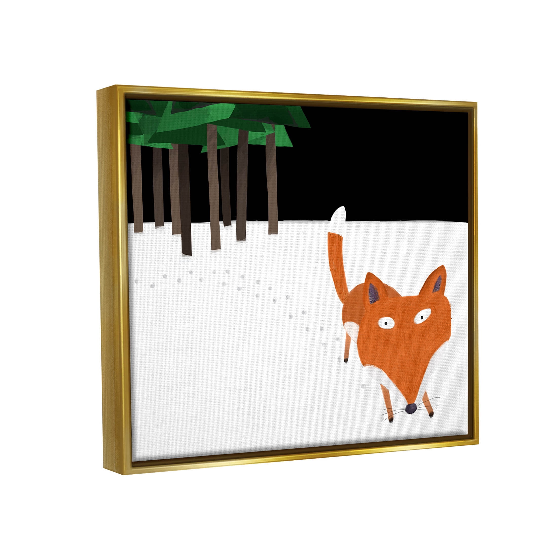 Stupell Industries Snowy Fox Paw Prints Graphic Art Metallic Gold Floating Framed Canvas Print Wall Art, Design by Carla Daly