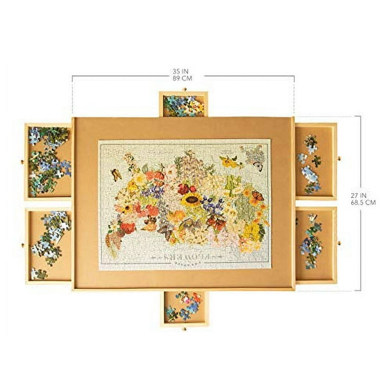 Wesoky 1500 Pieces Jigsaw Puzzle Board with Drawers, 35 x 27 Wooden Puzzle Table with 6 Colorful Drawers and Cover Mat, Portable Puzzle Accessories