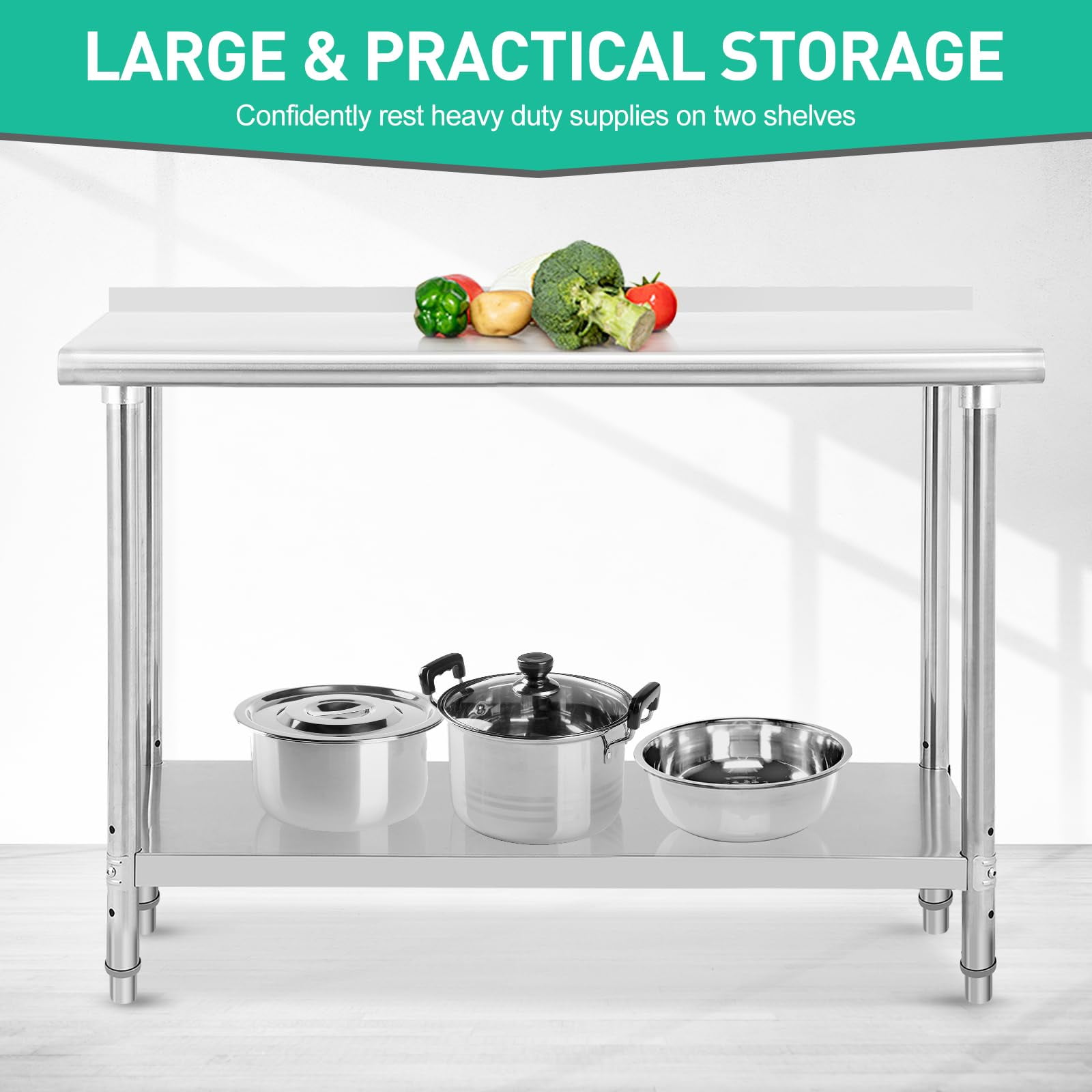 Huisuilinss Stainless Steel Table,Metal Prep & Work Table with Adjustable Undershelf NSF Metal Commercial Kitchen Table for Kitchen, Restaurant, Hotel and Garage Prep Table Work Table