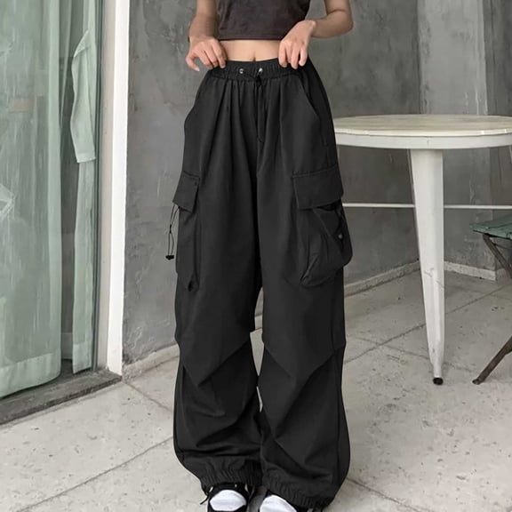 Blmnix Cargo Pants Pants for Women Plus Size Cargo Pajamas Black Full Straight-Leg Womens Trousers,XL