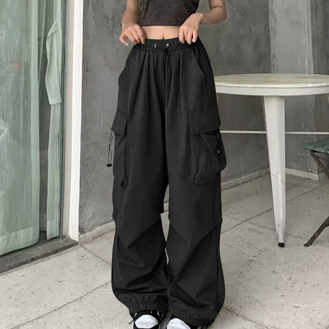 LSLJS Women's Casual Pants Cowboy Pocket Straight Cylinder Overalls Solid Color