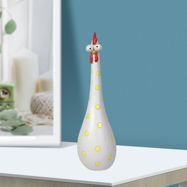 Divertida estatua de gallo, jardín, césped, cartón, estatuilla de pollo, estantería, armario para vino, soporte para TV, , escultura, artesanía, blanco Macarena Estatua de gallo gracioso