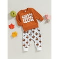 thumbnail image 4 of Elippeo Toddler  Autumn Thanksgiving Day Toddler Boys Girls Fall Outfits 6M M12M 18M 24M 3Y Letter Print Long Sleeve Sweatshirts and Turkey Print Pants Set, 4 of 9