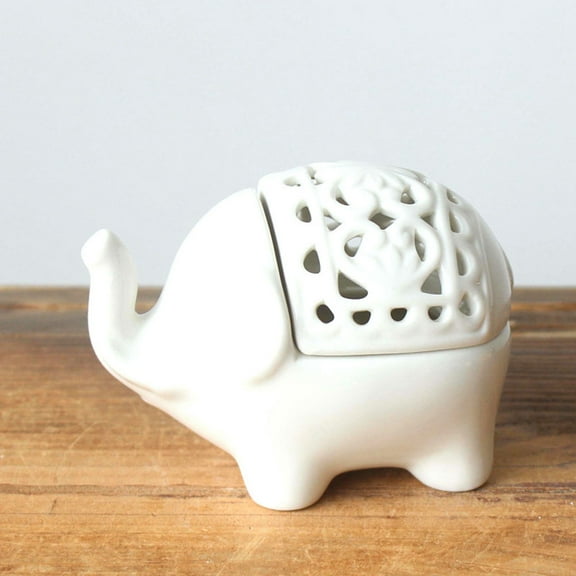 VERDANVERSE Candlestick Decorative Elephant Shaped Ceramic White 3pcs Decor
