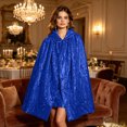 thumbnail image 4 of WAGUTH Womens Sparkly Sequin Hooded Cape Cloak Tie Front Glitter Cover Up Shawl for Halloween Party Outfits, 4 of 8