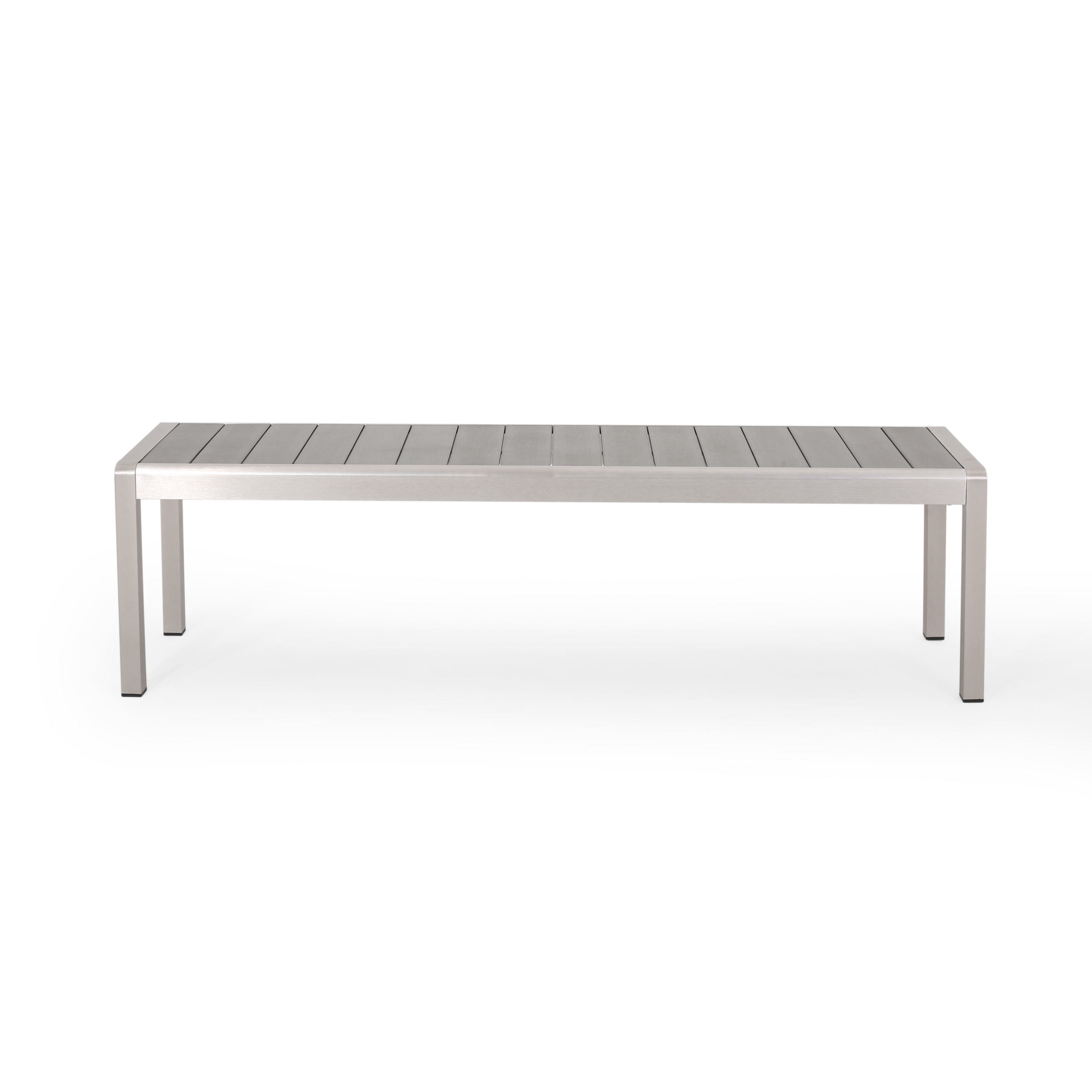 Noble House Gannon Outdoor Modern 6 Seater Aluminum Dining Set with Dining Bench, Gray and Silver