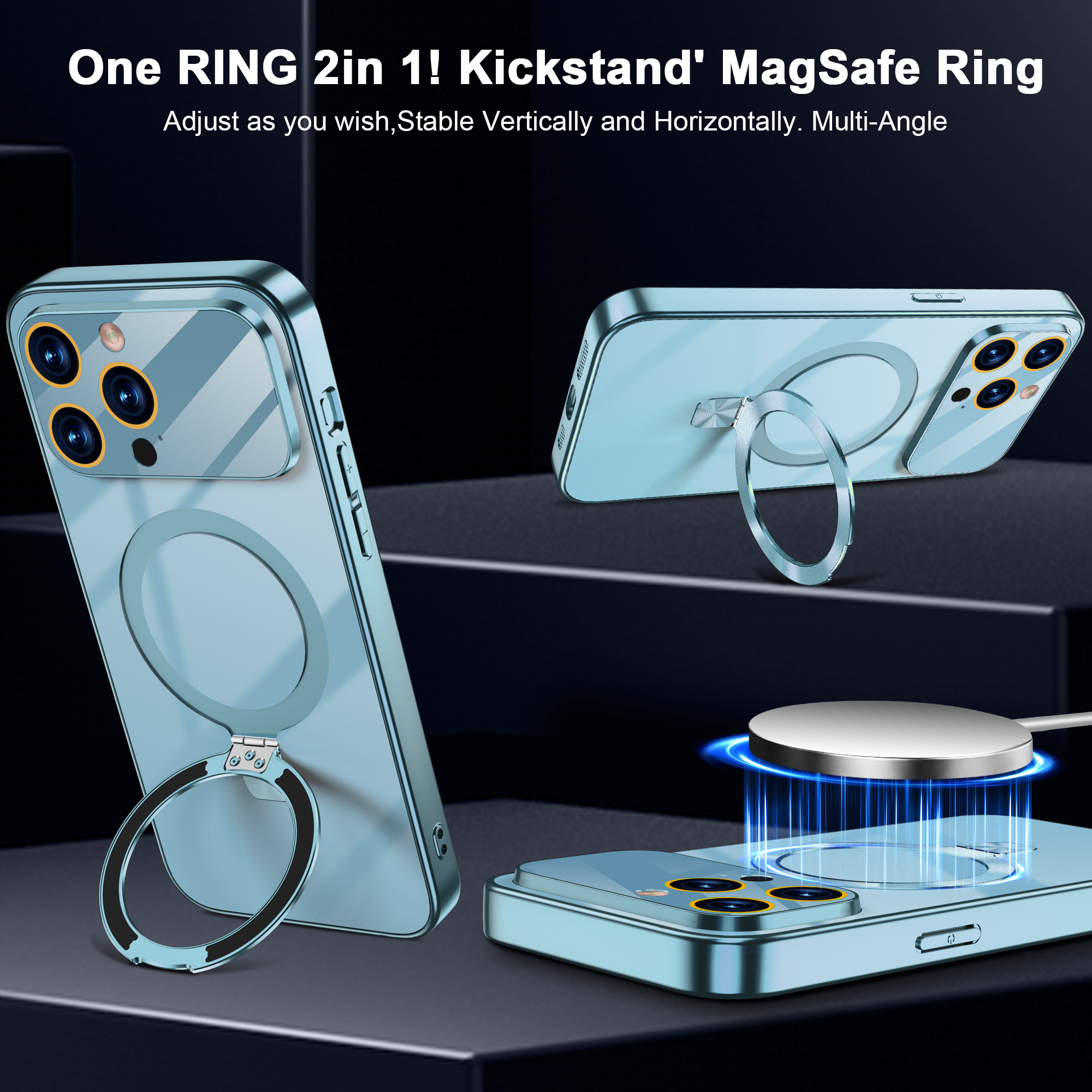 JETeacka Magnetic Case for iPhone 13 Pro Max with Stand MagSafe Compatible Camera Protection Military Drop Protection Not Yellowing Slim, Sierra Blue
