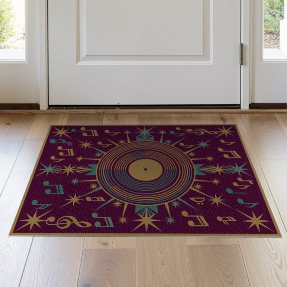 ODIKA 2'x3' Washable Throw Rug Music Vinyl Record Abstract Spinning Disc Round Cd Shape Retro Flowing Dynamic for Hallway, Study Room, Non-Slip Low Profile, Flatwoven