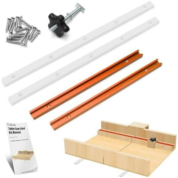 Crosscut Sled Kit for Table Saw Runners, Table Saw Sled Kit with 2 Aluminum T-Track, 2 UHMW Miter Bars, Knob and Bolt, Screws for Tablesaw Woodworking$$Tools & Hardware Other