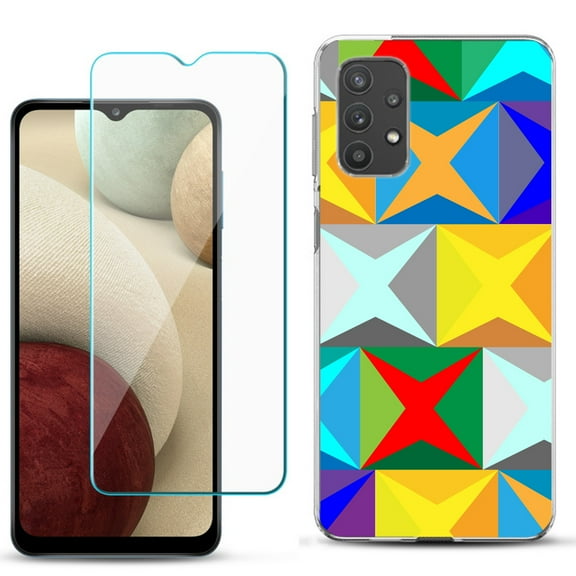 Slim-Fit TPU Phone Case compatible with Samsung Galaxy A32 5G, with Tempered Glass Screen Protector, by OneToughShield ® - Abstract Color