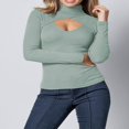thumbnail image 3 of PENGXIANG Femmes Printemps Manches Longues Haut Col Haut Creux Côtelé T-shirt Tops, 3 of 6