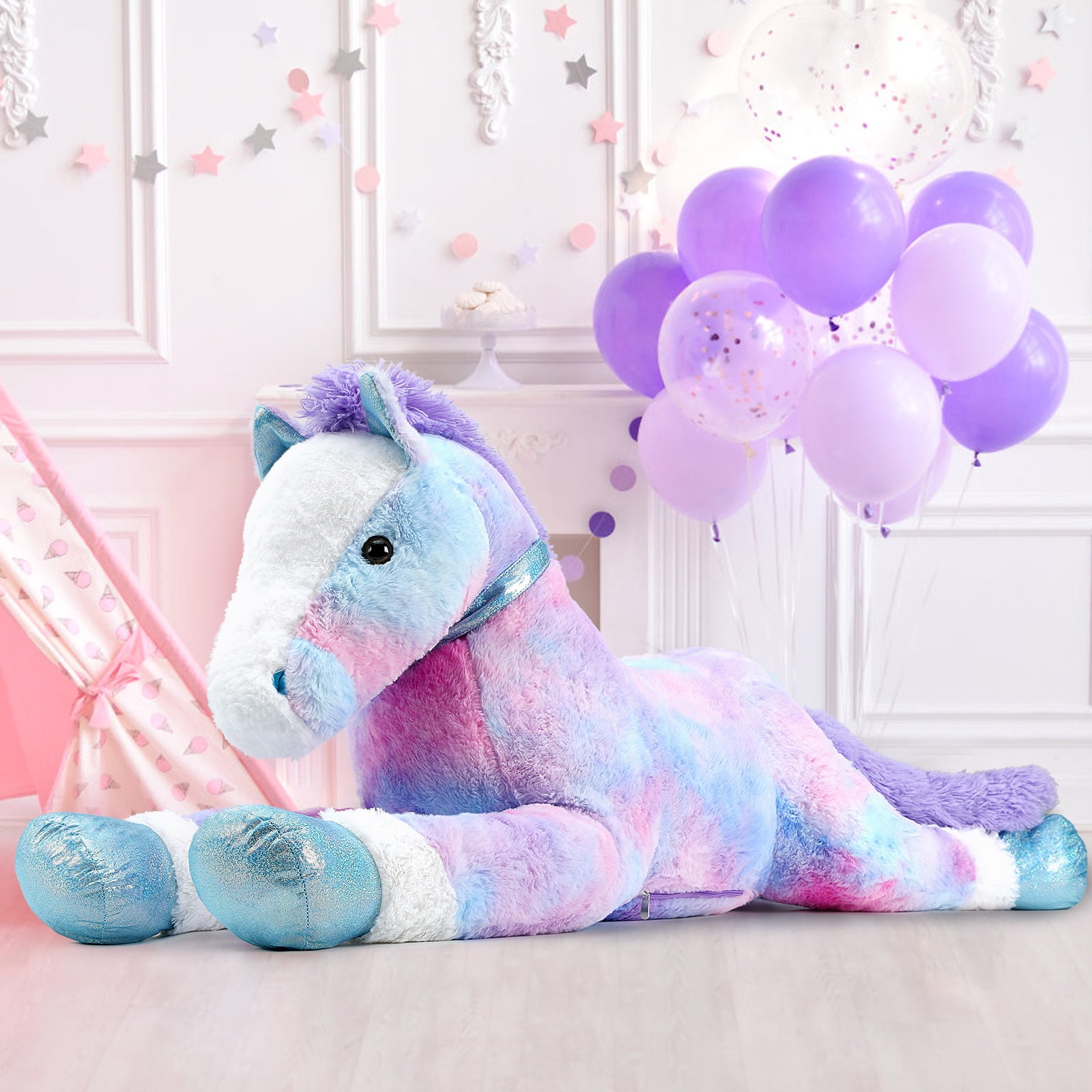 Tezituor 47.5" Giant Horse Stuffed Animals Large Horse Plush Pillow with Tie-Dye Body Plush Toy