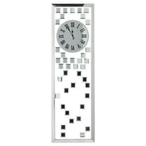 DecMode 13" x 42" Silver Glass Geometric Beveled Mirrored Wall Clock