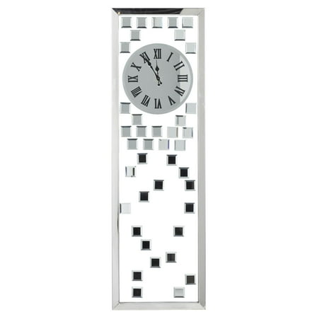 DecMode 13" x 42" Silver Glass Geometric Beveled Mirrored Wall Clock