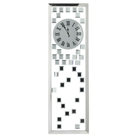DecMode 13 x 42 Silver Glass Geometric Beveled Mirrored Wall Clock