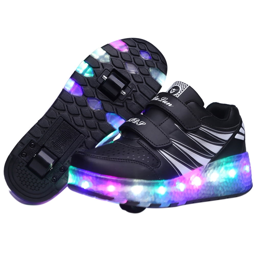 Hevirgo Fashion Colorful Led Light Shoes Kids Adult Ultra Light Roller Heelys Skates Black 41