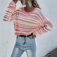 thumbnail image 3 of Qulqfy Sweaters for Women Pullover Cropped Pink Knit Streetwear Crew Neck Striped Long Sleeve Tops Winter Sweaters for Women M, 3 of 3