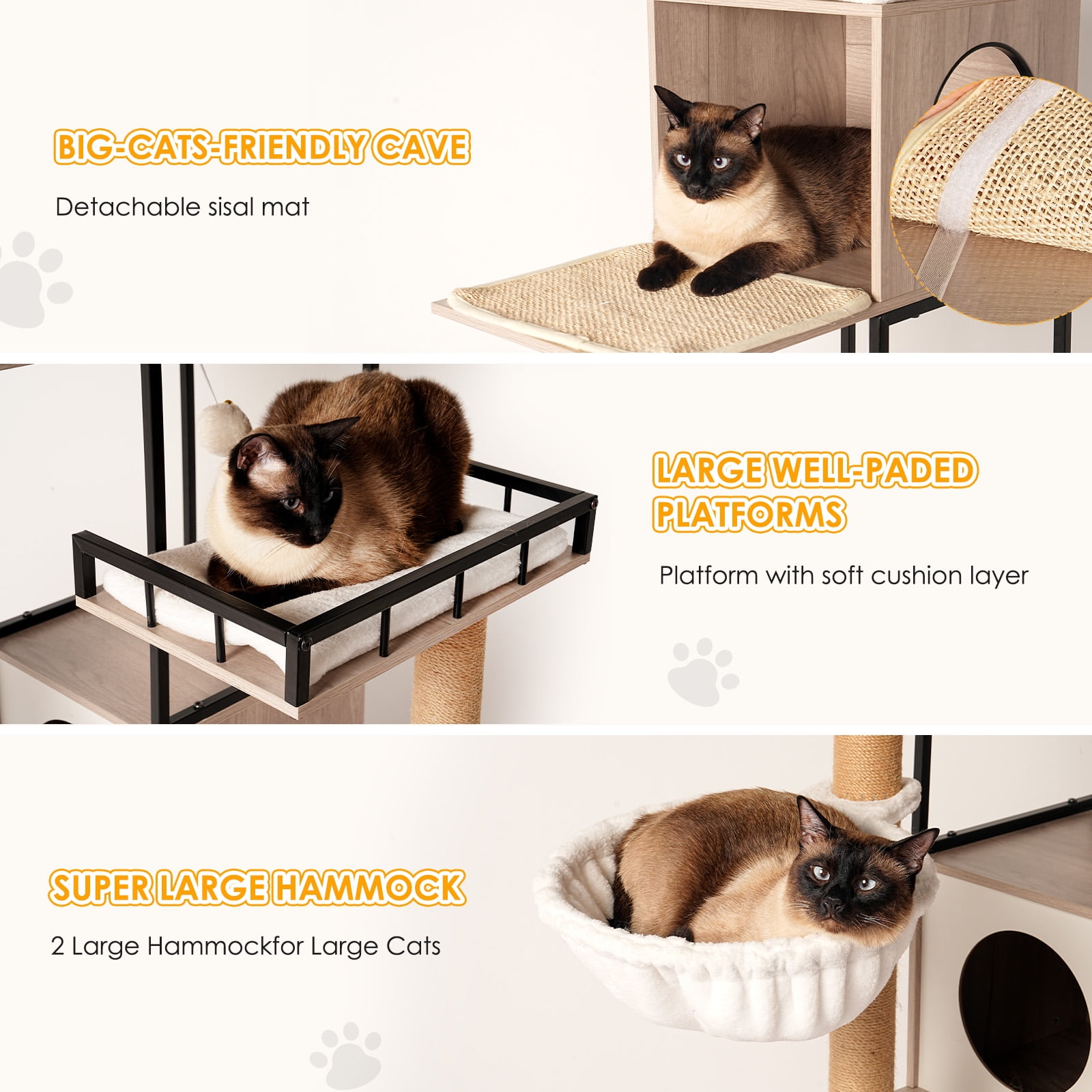 63-Inch Multi-Functional Cat Tree with Litter Box Enclosure, Extra Tall Cat Tower Condo with Dual Condos, Scratching Posts and Removable Cushion, Large Cat Furniture, Rustic Gray