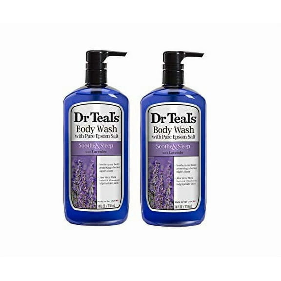 Dr Teal's Body Wash with Pure Epsom Salt, Soothe & Sleep w/ Lavender, Pack of 2 - 24 oz