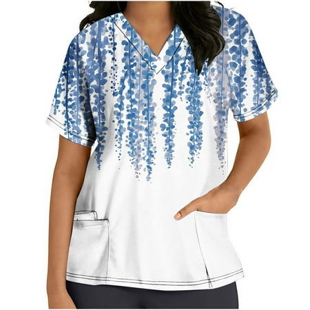 

Scrub Tops Clearance 2023! hoksml Women Scrubs Top Women s V Neck Printed Working Uniform Nursing Tops with Pockets