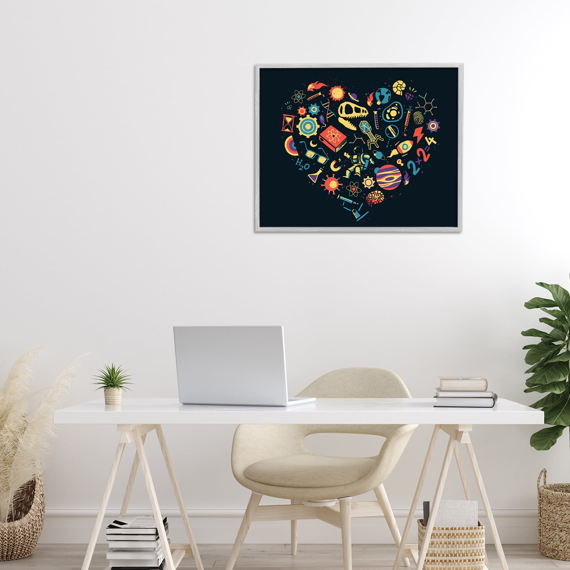Stupell Industries Retro Science Heart Gray Framed Giclee Art, design by Tobe Fonseca