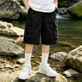 thumbnail image 2 of TIREOW Boys Mid Length Cargo Denim Shorts Casual Elastic Waist Trendy Jeans Shorts with Multi-Pockets Summer Outdoor Shorts, 2 of 8