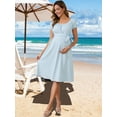 thumbnail image 3 of DARING DIVA Women's Midi Short Sleeve Boho Tie Waist Maternity Dress XL Blue, 3 of 7