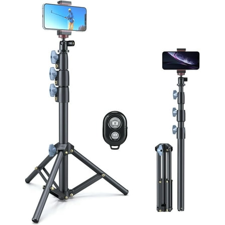 LINCO Adjustable Selfie Stick Tripod 52”,  Rotatable Heavy Duty Selfie Stick with Bluetooth Wireless Remote Shutter for iPhone Samsung-Black 8884