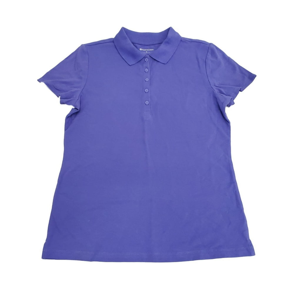 Northcrest - Womens Periwinkle Blue Polo Short Sleeve Button Collar ...