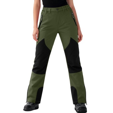 yardsong Color Block Waterproof Snow Pants for Women Insulated Fleece Lined Baggy Snowboard Pants with Pockets Army Green XL