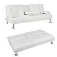 thumbnail image 3 of Vineego Modern Faux Leather Couch Convertible Folding Futon Sofa Bed with 2 Cup Holders,White, 3 of 3