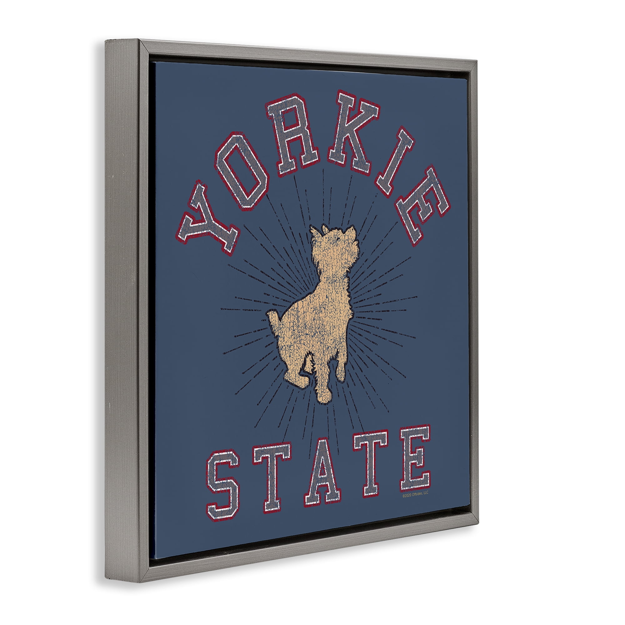 Stupell Industries Varsity Yorkie State Novelty & Humor Painting Gray Floater Framed Canvas Art Print Wall Art, 18 x 18