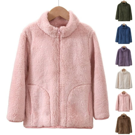 Zpanxa Kids Stand Collar Fleece Jacket Windproof Thickened Coat Thermal Lock Tech Long Sleeve Easy Zip Sporty Outerwear for Soccer Practice Winter Training