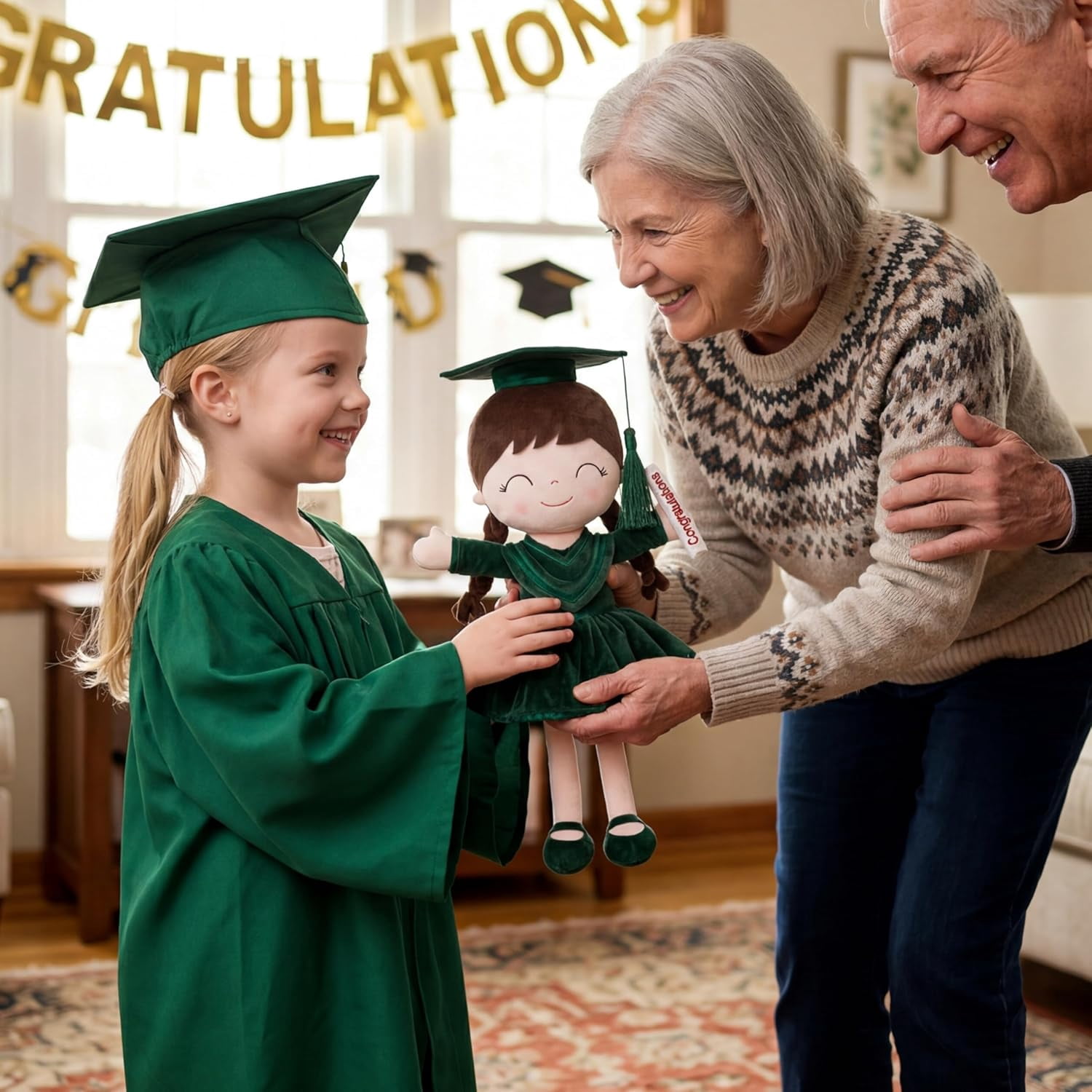Gloveleya 16" Dark Green Graduation Doll - Elegant Plush Scholar Doll with Cap & Gown - Kindergarten Graduation Keepsake, Class of 2026 Achievement Gift