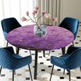 thumbnail image 5 of Elastic Fitted Round Tablecloth, Purple Geometric Waterproof Stretch Table Cover for 55"-60" Tables, Ombre Modern Abstract Art Washable Outdoor Tablecloths for Patio, Picnic, Camping, 5 of 9
