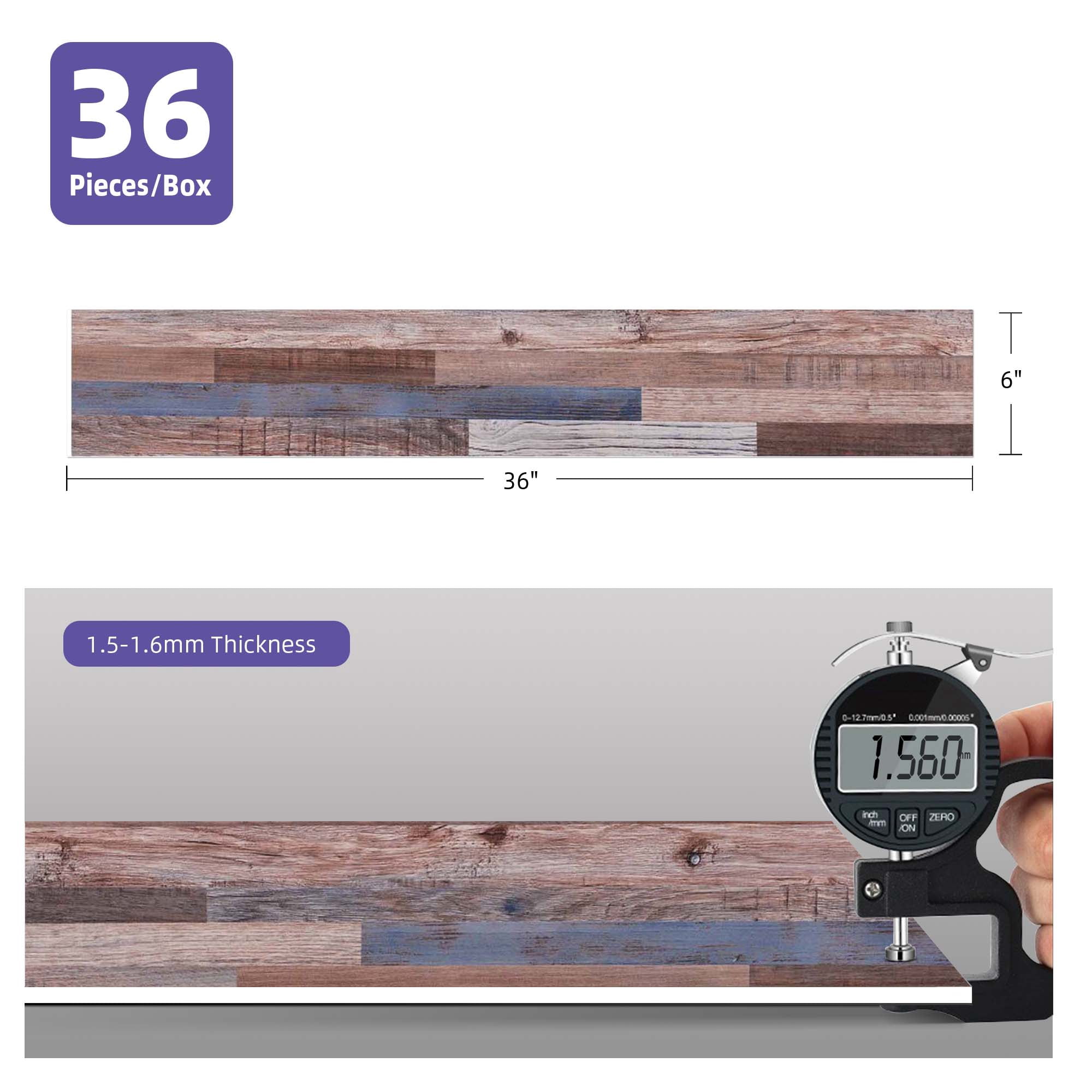 36-Pieces Aged Wood 12 MIL x 6 in. W x 36 in. Peel and Stick Vinyl Plank Flooring, Water Resistant PVC floor (54 sq.ft./Box)