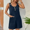 thumbnail image 4 of CheerKidz Women's Summer Casual Sleeveless Rompers Loose Spaghetti Strap Short Jumpsuits Overalls with Pockets Crewneck Casual Outfits(Navy#1,M), 4 of 9