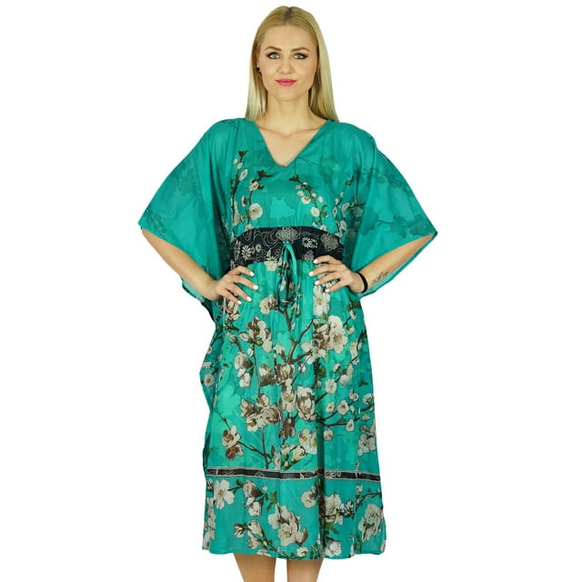 Bimba Femme Mi-Mollet Coton Kaftan Personnalisé Maxi Couverture Kimono Bleu Manches Caftan
